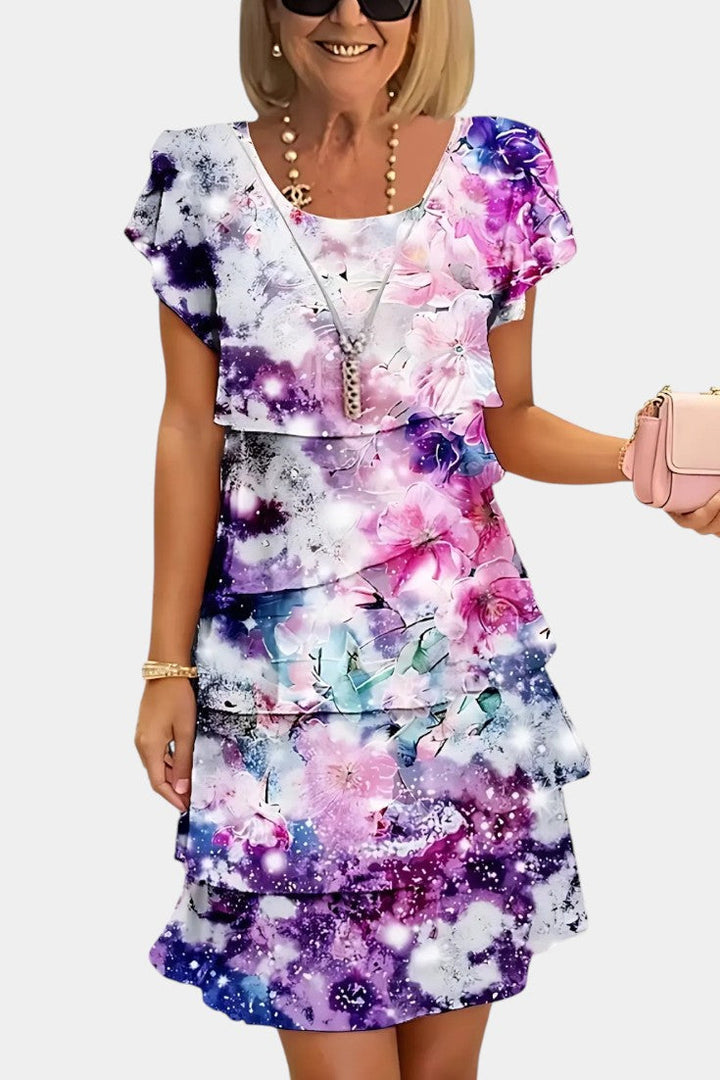 Tamara Vestido de Raso Floral en Capas