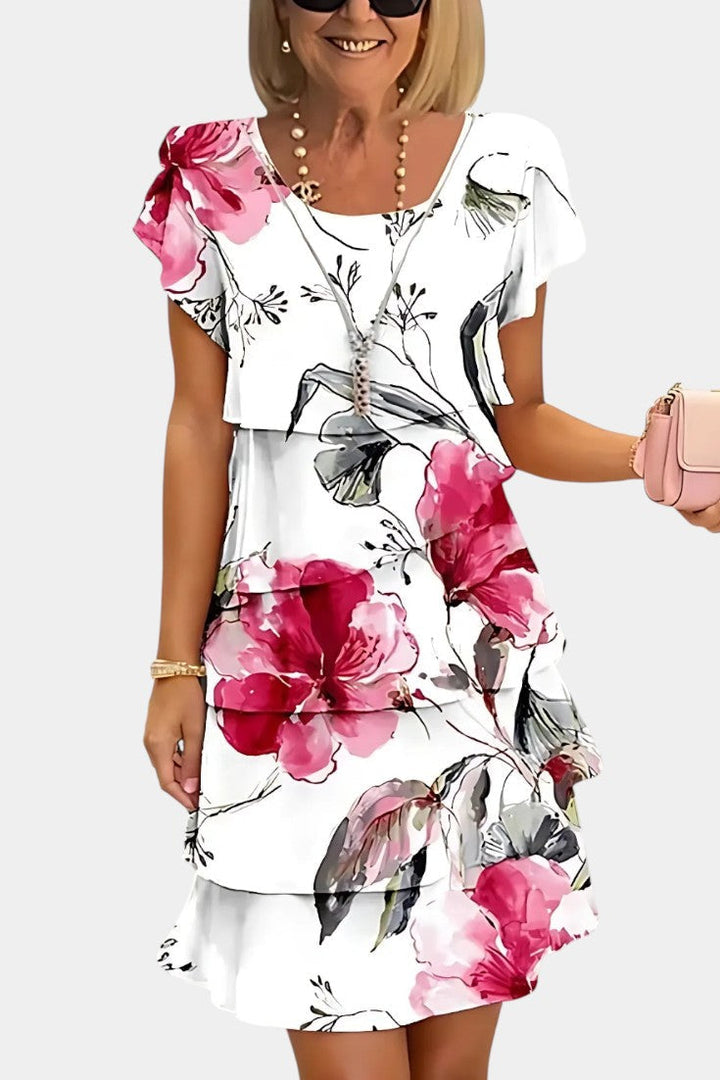 Tamara Vestido de Raso Floral en Capas