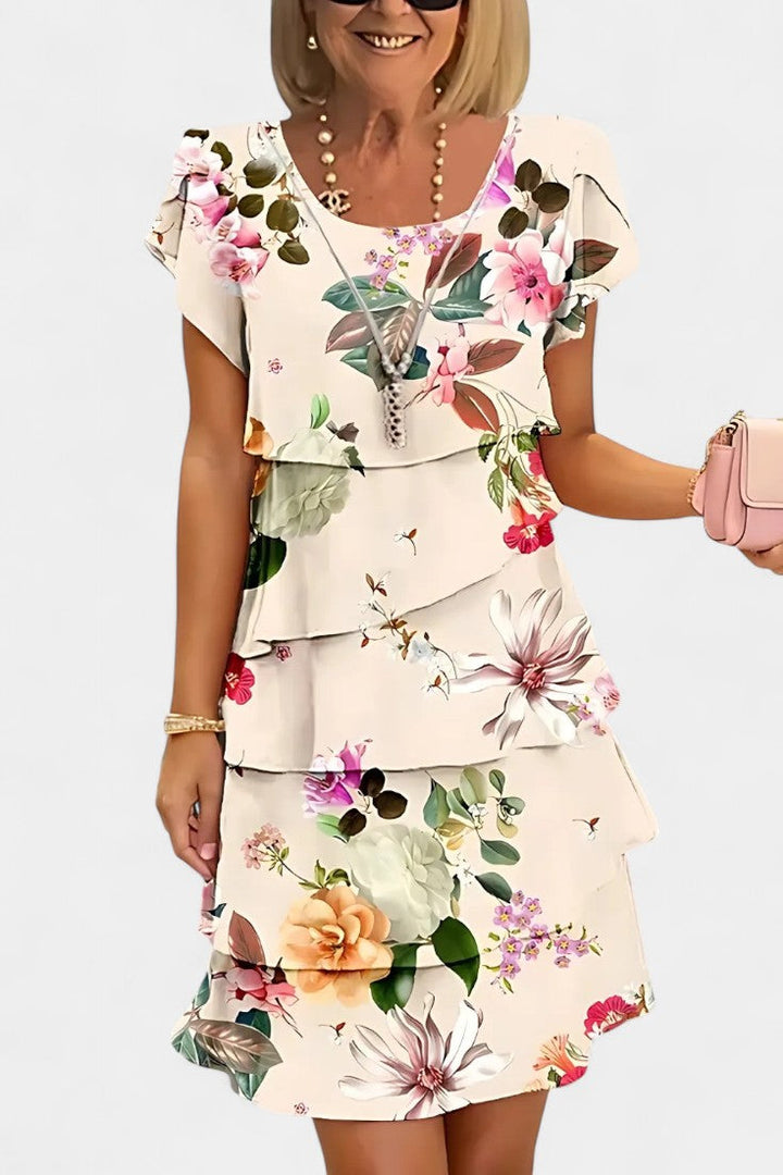 Tamara Vestido de Raso Floral en Capas