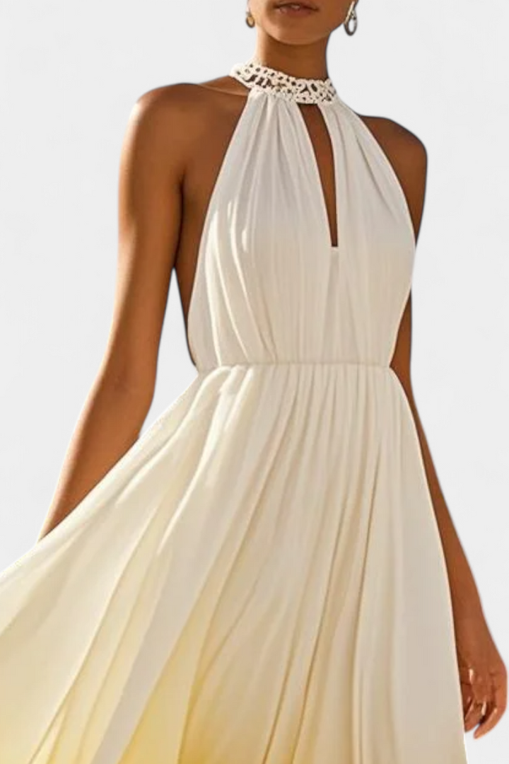 Starla Vestido Halter Plisado con Perlas