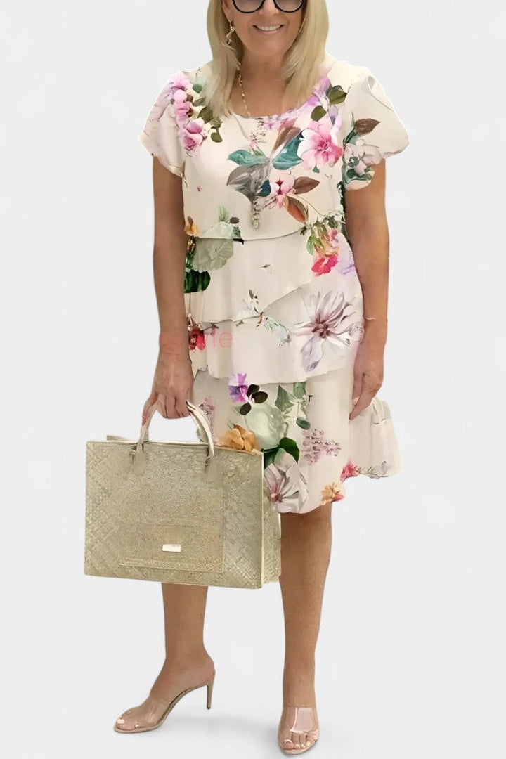Tamara Vestido de Raso Floral en Capas