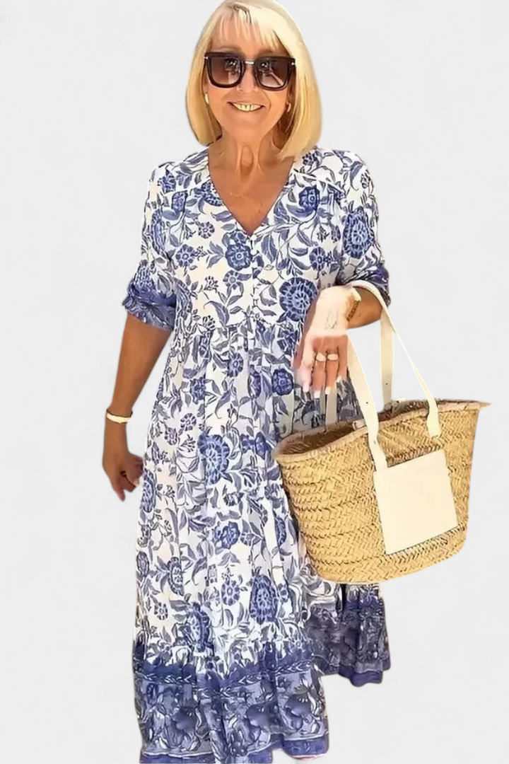 Elcira Vestido Floral con Detalle Bohemio y Escote en V