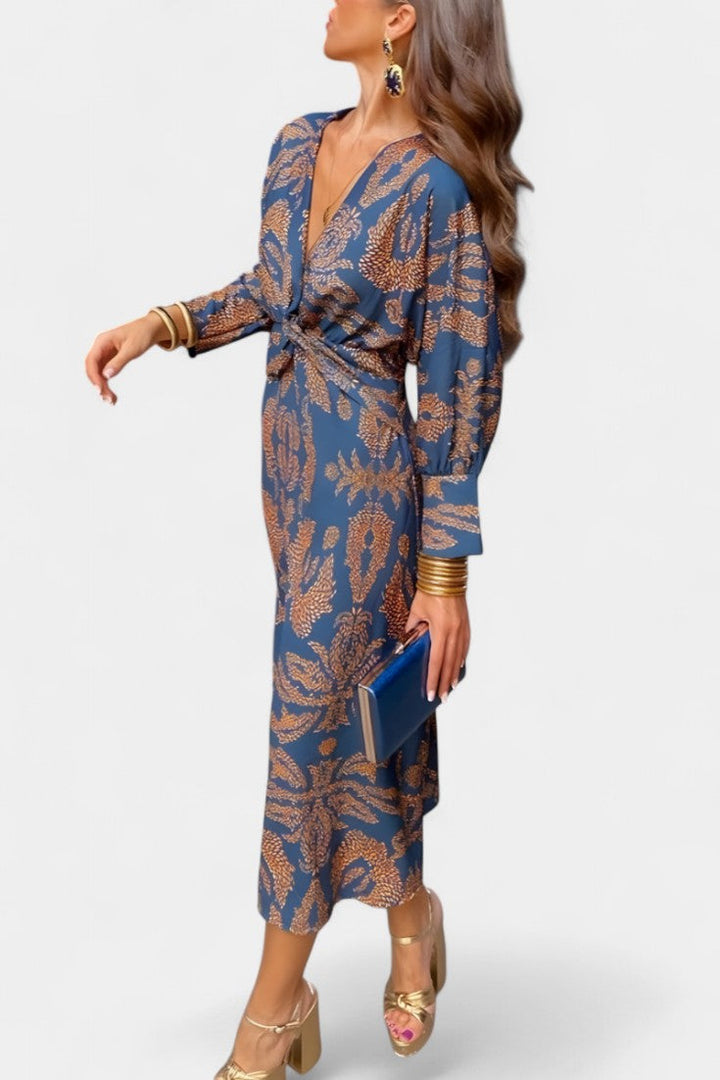 Elara Vestido Suave con Escote en V y Nudo