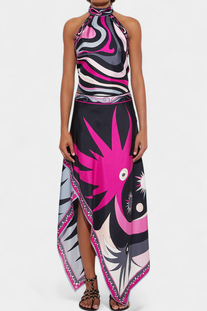 Ciana Conjunto de Falda Abstracta con Top Halter
