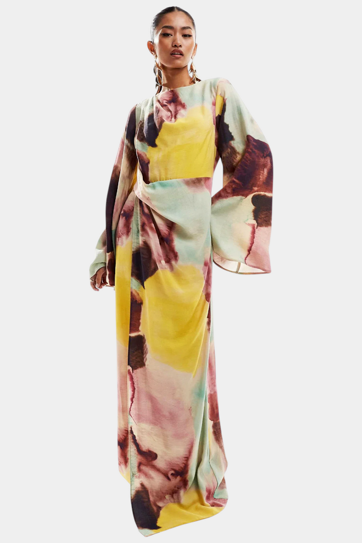 Dana Vestido Maxi de Acuarela con Frontal Torcido