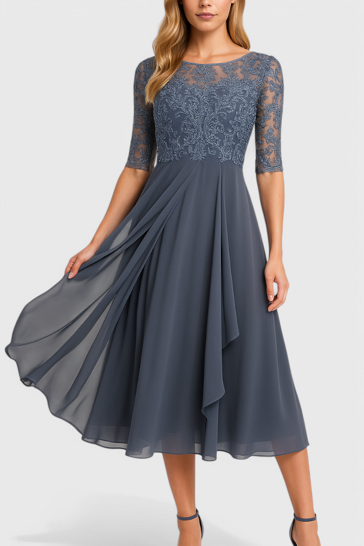 Abby Vestido Midi con Escote Ilusorio Bordado