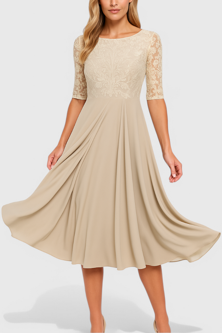 Abby Vestido Midi con Escote Ilusorio Bordado