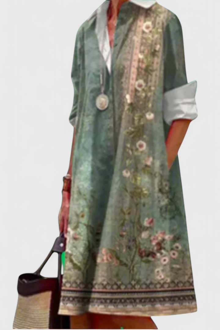 Larissa Vestido Verde con Estampado Vintage Floral