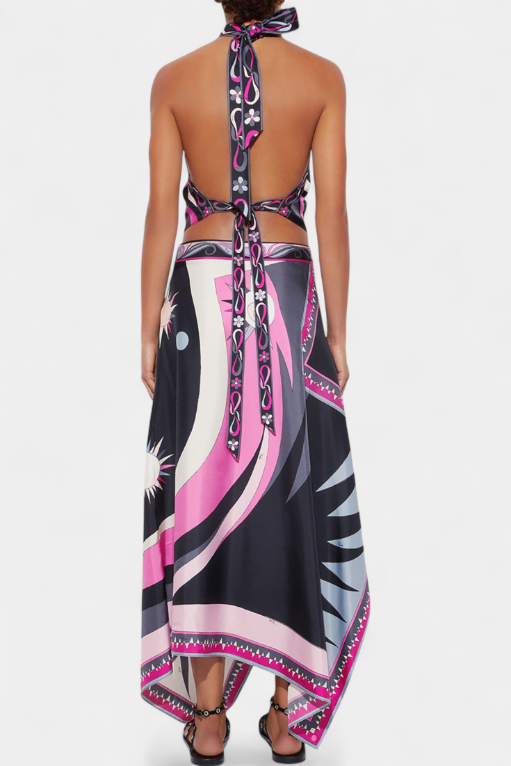 Ciana Conjunto de Falda Abstracta con Top Halter