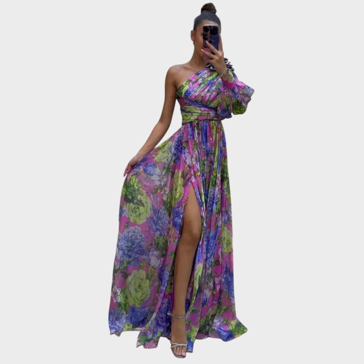 Ana | Elegante Vestido de Hombros Fluidos para Eventos de Verano