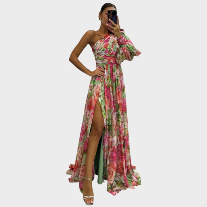 Ana | Elegante Vestido de Hombros Fluidos para Eventos de Verano