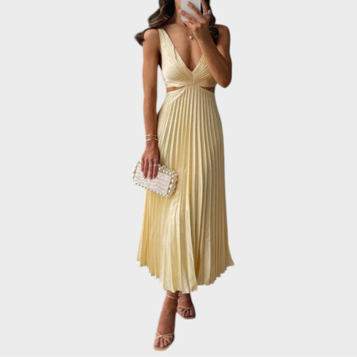 Marta | Elegante vestido midi de satén plisado