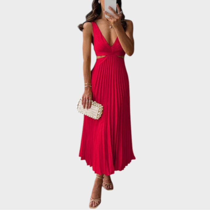 Marta | Elegante vestido midi de satén plisado