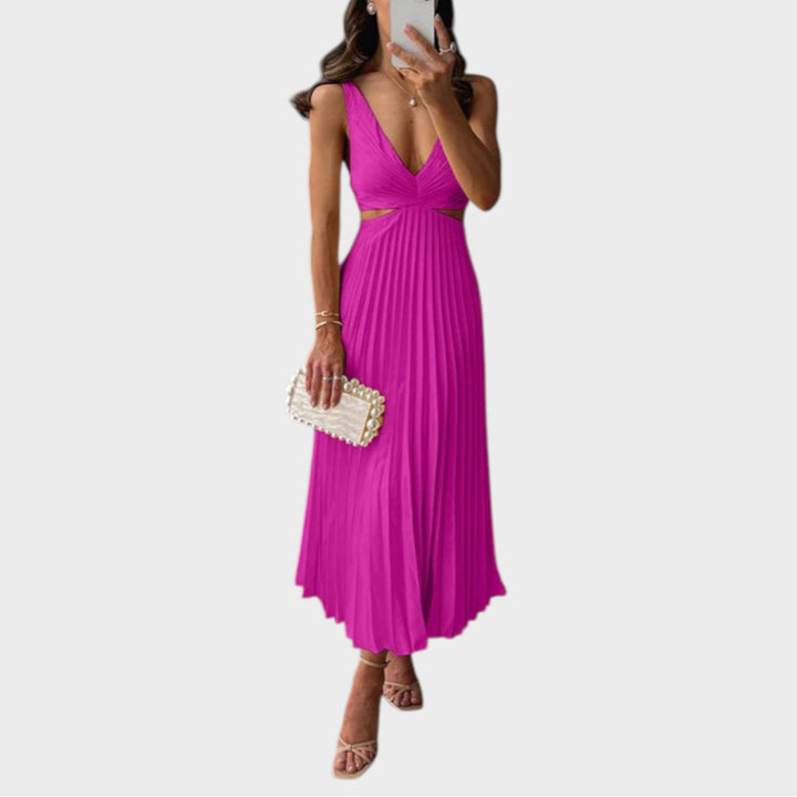 Marta | Elegante vestido midi de satén plisado
