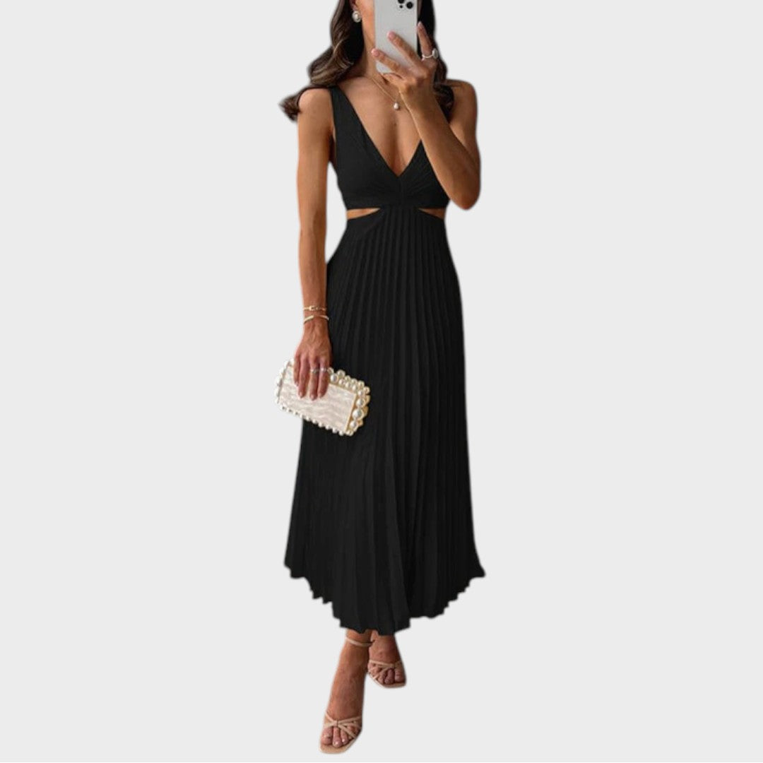 Marta | Elegante vestido midi de satén plisado