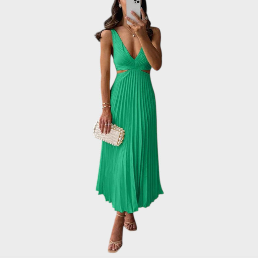 Marta | Elegante vestido midi de satén plisado