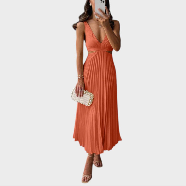 Marta | Elegante vestido midi de satén plisado