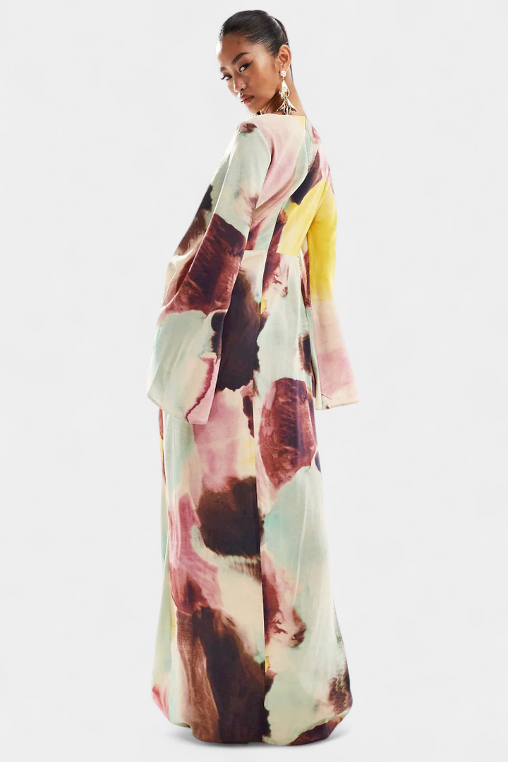 Dana Vestido Maxi de Acuarela con Frontal Torcido