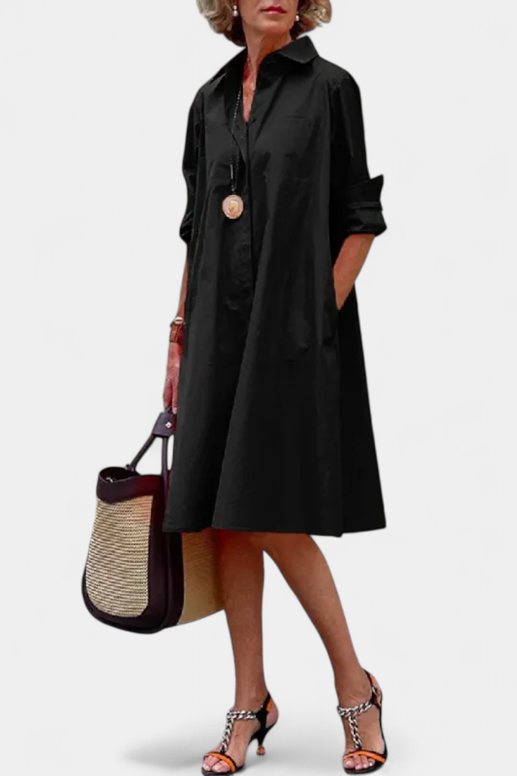 Larissa Vestido en Algodón Seda con Cuello de Solapa