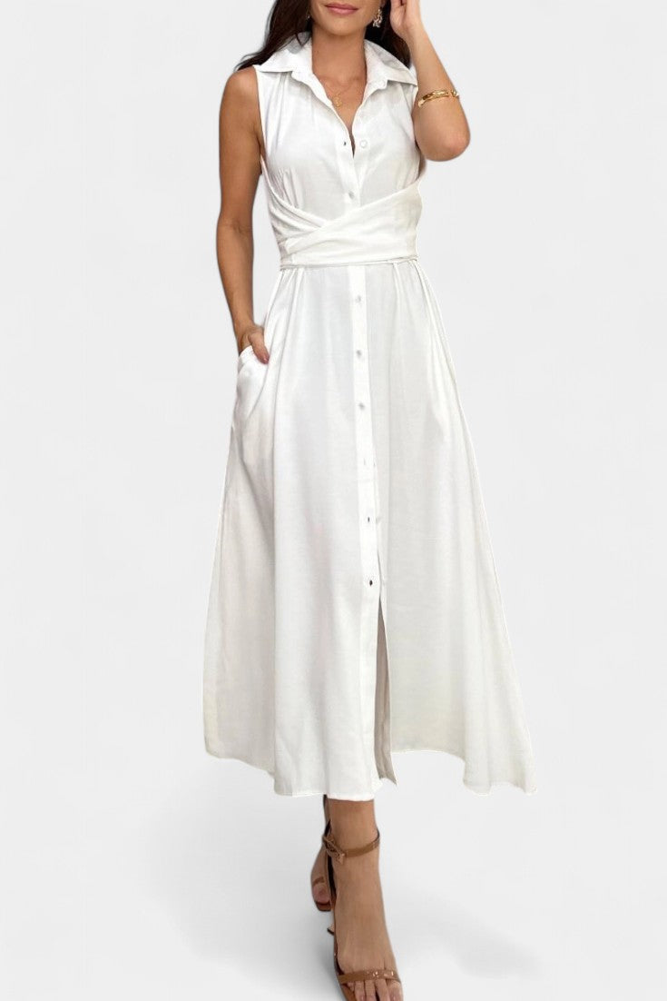 Meryl Vestido Camisero con Botones y Lazo Ajustable