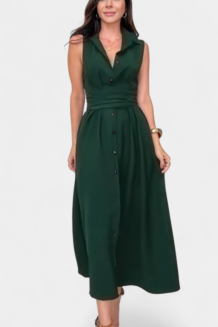Meryl Vestido Camisero con Botones y Lazo Ajustable