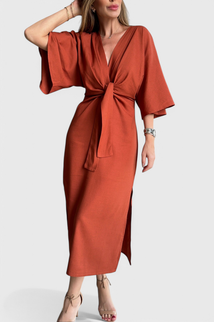 Elsa Vestido Relaxed con Escote en V y Cordones
