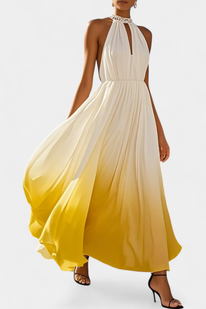 Starla Vestido Halter Plisado con Perlas