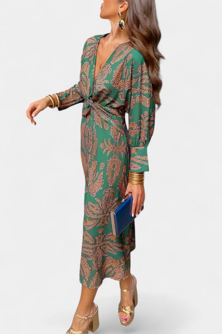 Elara Vestido Suave con Escote en V y Nudo
