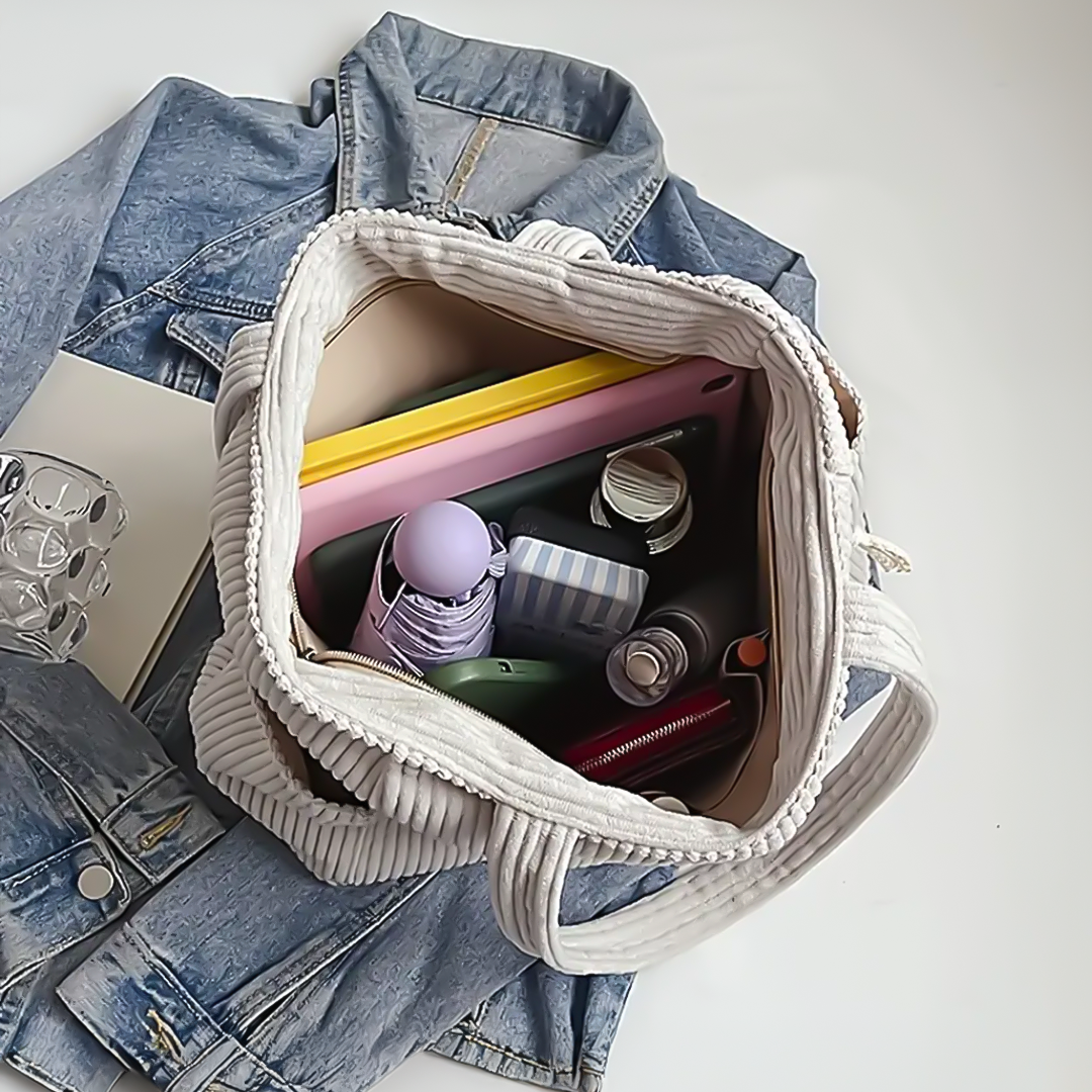 Martina | Bolso de mano de canalé con detalle de cordón