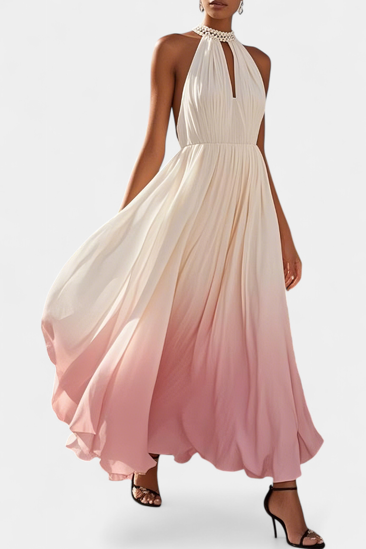 Starla Vestido Halter Plisado con Perlas