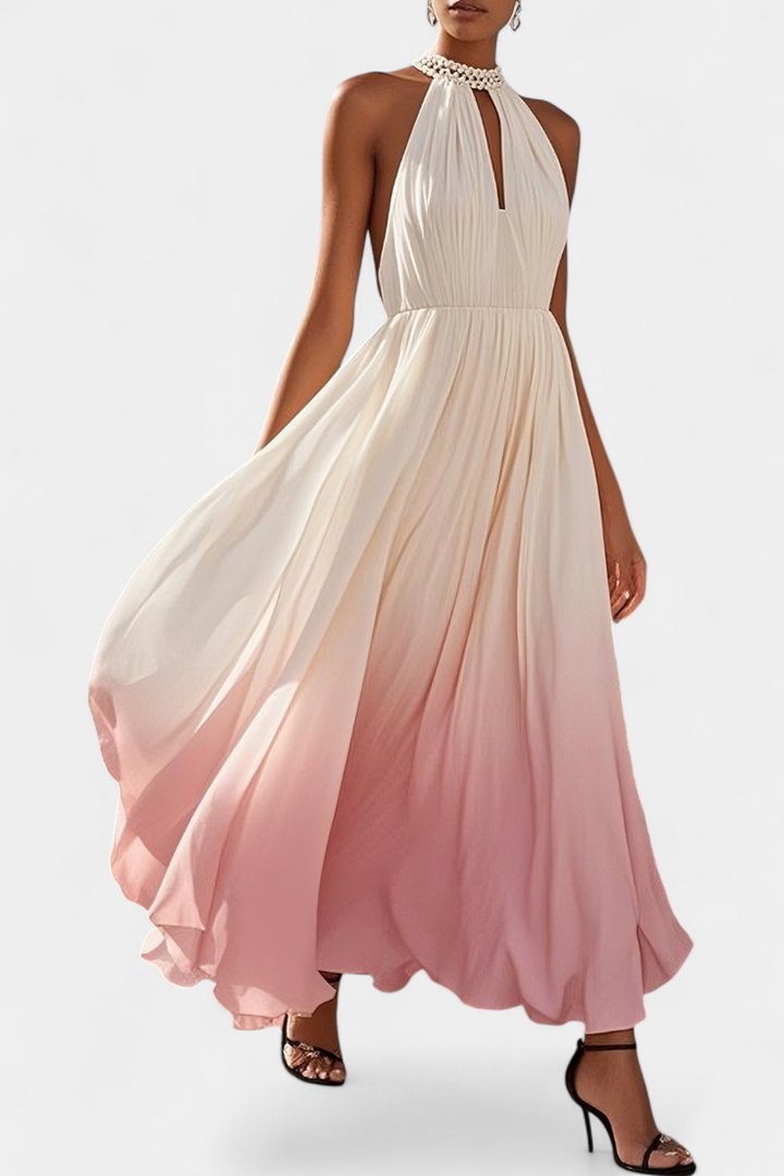 Starla Vestido Halter Plisado con Perlas
