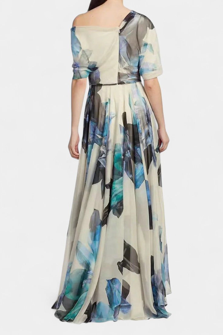 Sanaa Vestido Floral Abstracto de Un Hombro