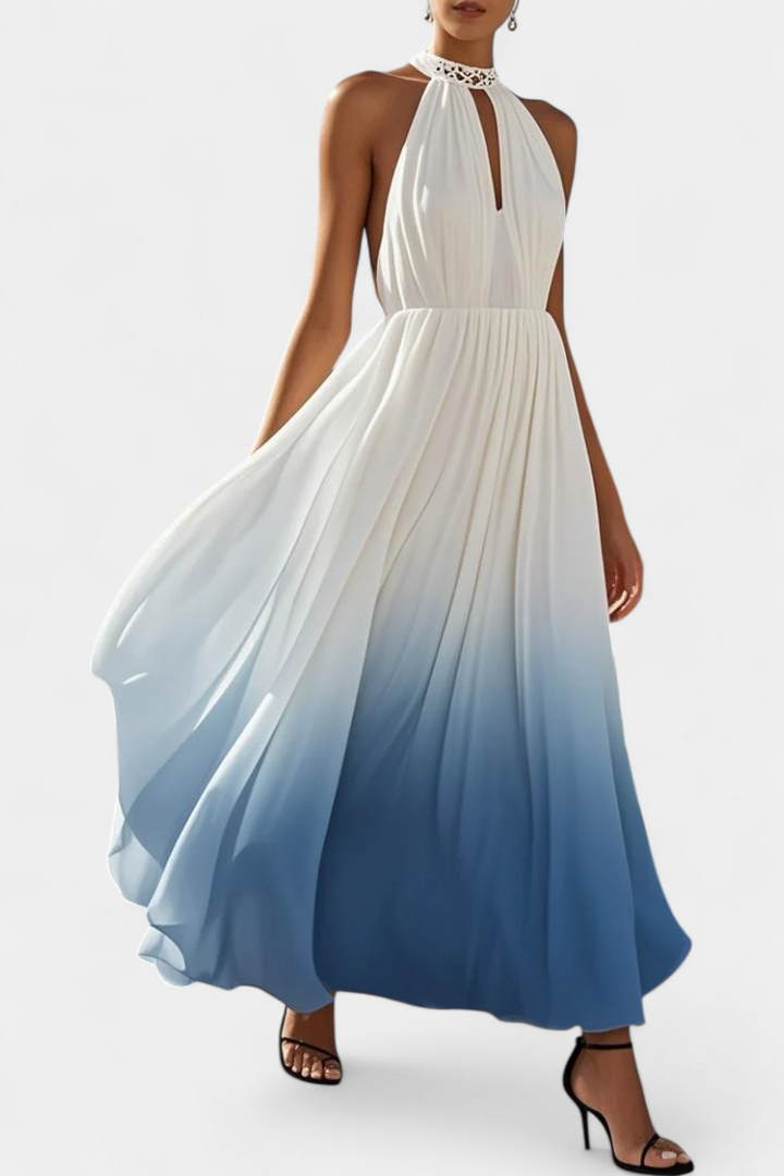 Starla Vestido Halter Plisado con Perlas