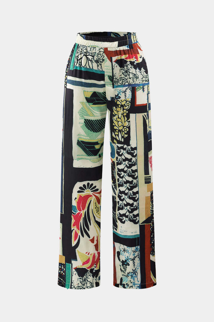 Arce Pantalones Rectos de Cintura Alta con Estampado Floral