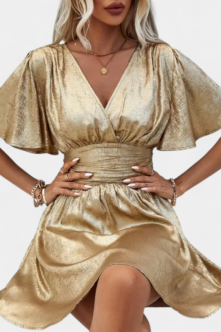 Adalee Vestido de Dama con Escote en V y Cintura Cruzada