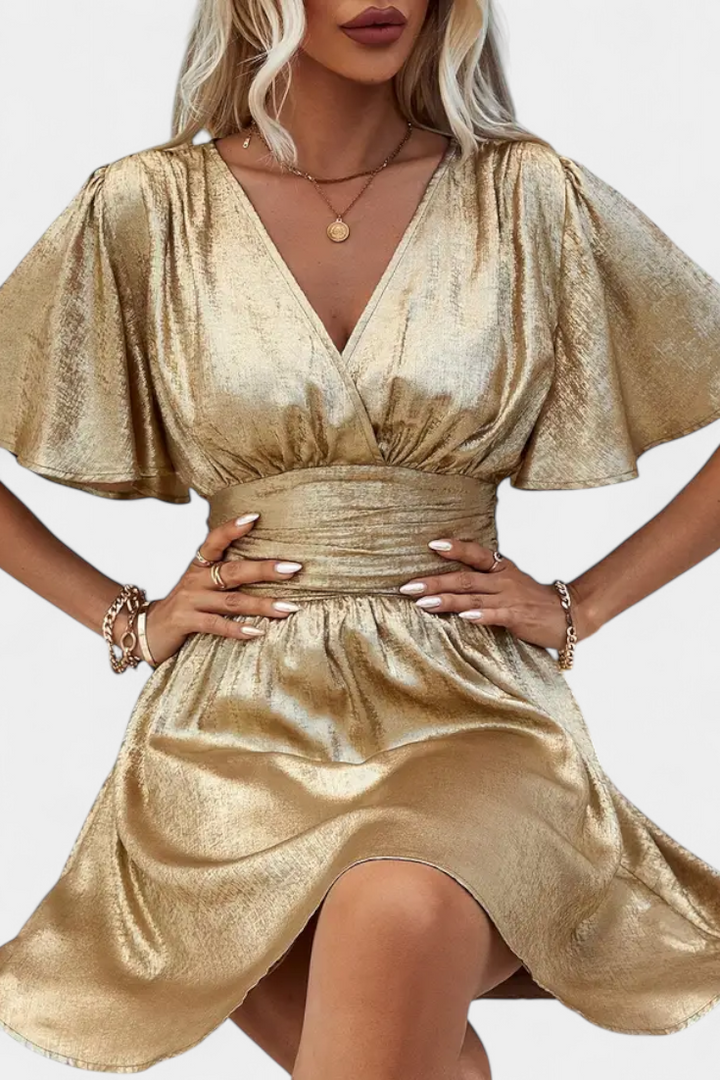 Adalee Vestido de Dama con Escote en V y Cintura Cruzada