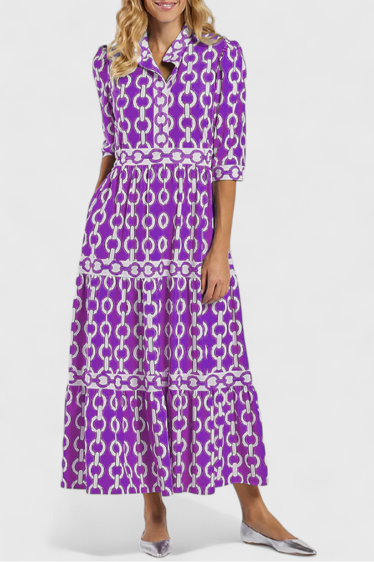 Casilda Vestido Midi con Estampado de Cadenas