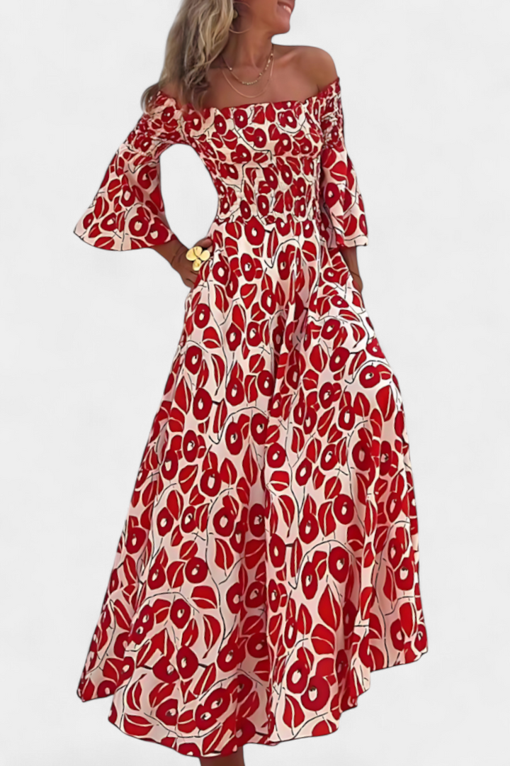 Mar Vestido Floral con Hombros Descubiertos