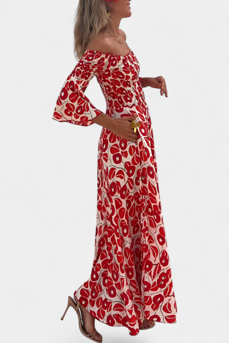 Mar Vestido Floral con Hombros Descubiertos