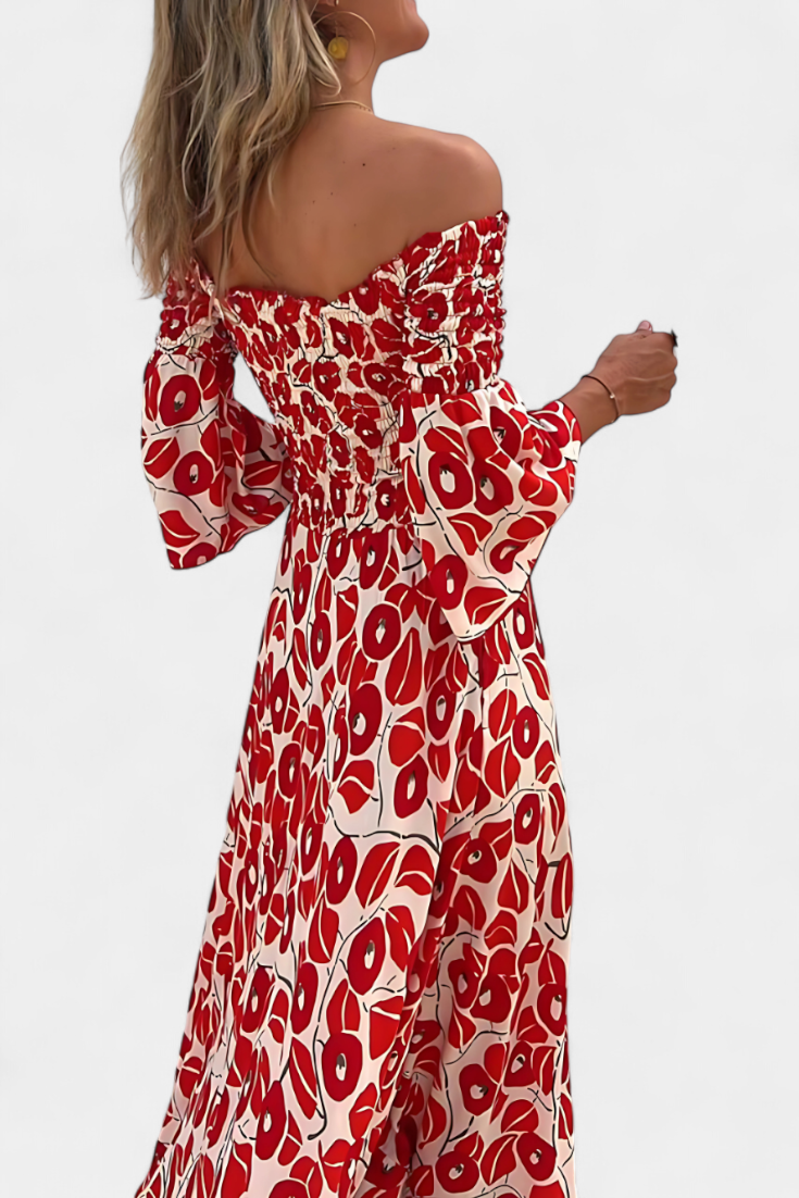 Mar Vestido Floral con Hombros Descubiertos