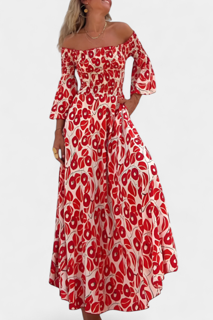 Mar Vestido Floral con Hombros Descubiertos