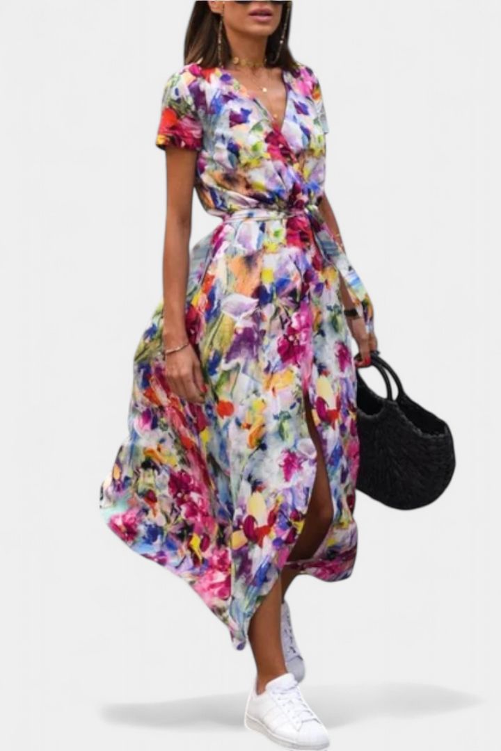 Lilith Vestido Cruzado de Verano con Estampado Elegante