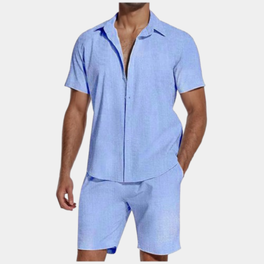 León | Camisa de lino de manga corta con solapa