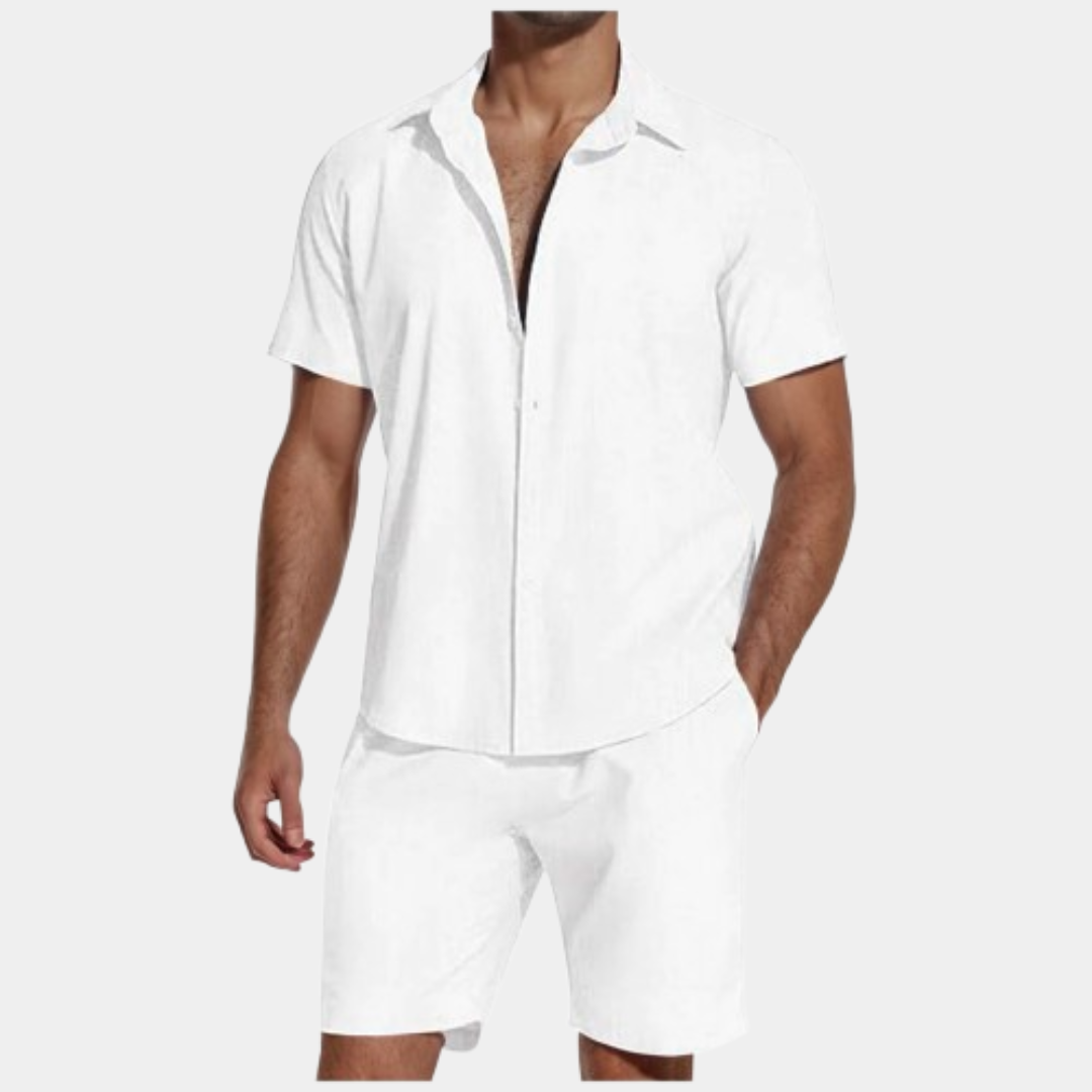 León | Camisa de lino de manga corta con solapa