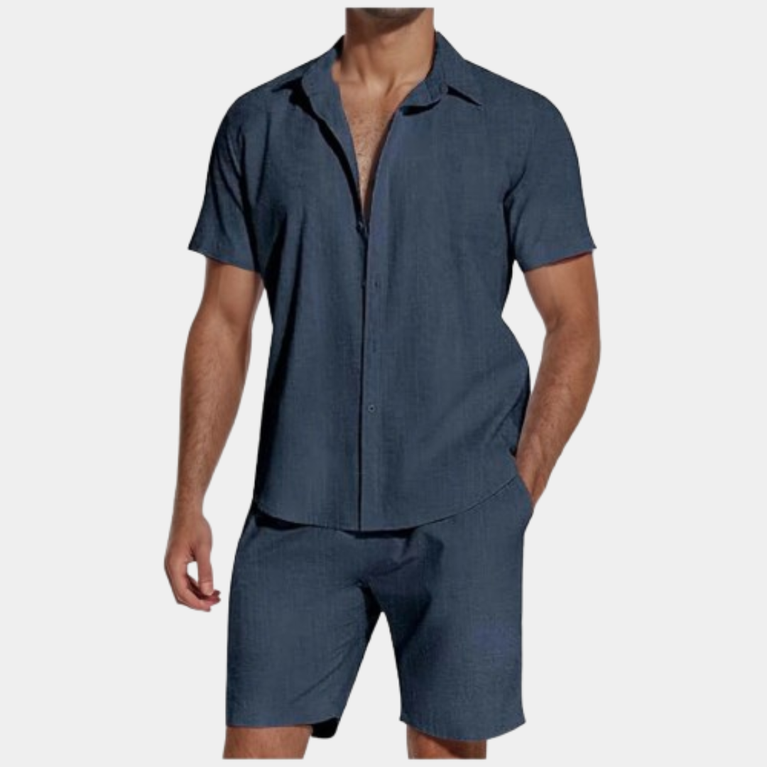 León | Camisa de lino de manga corta con solapa
