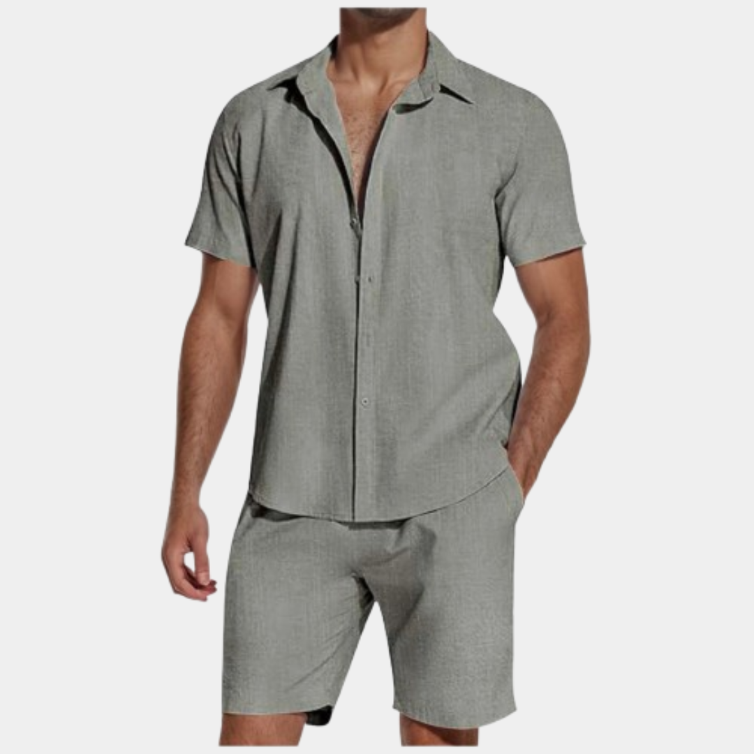 León | Camisa de lino de manga corta con solapa