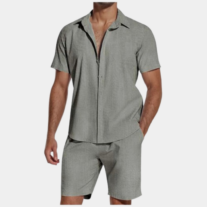 León | Camisa de lino de manga corta con solapa