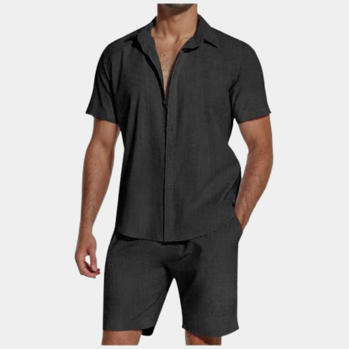 León | Camisa de lino de manga corta con solapa