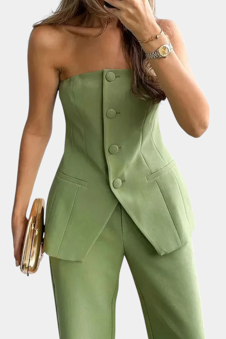 Ekaterina Conjunto de Top Tubo Moderno y Pantalones de Pierna Ancha