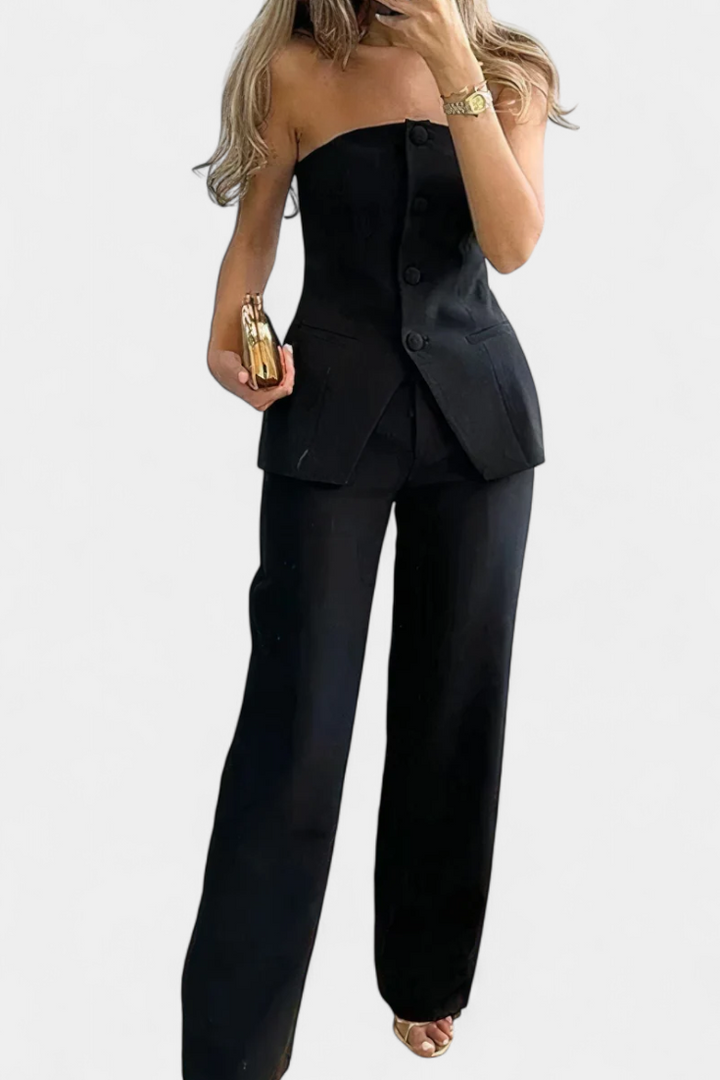 Ekaterina Conjunto de Top Tubo Moderno y Pantalones de Pierna Ancha